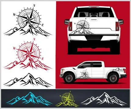 Compass with mountains and Compass Star Vector Stock Illustration