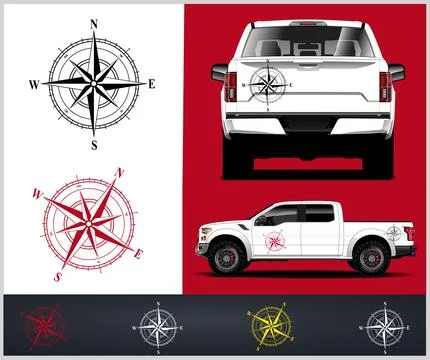 Compass with mountains and Compass Star Vector Stock Illustration