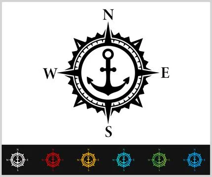Compass with mountains and Compass Star Vector Stock Illustration