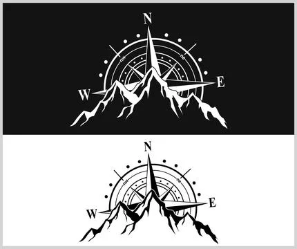 Compass with mountains and Compass Star Vector Stock Illustration
