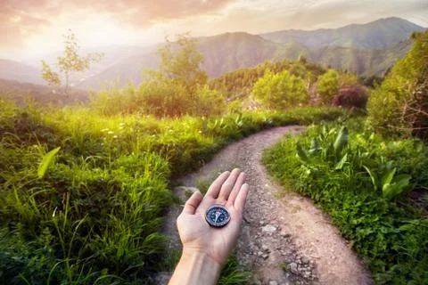 Compass in the mountains Stock Photos