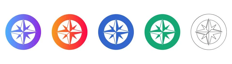 Compass Navigation and Direction Icon Set Stock Illustration