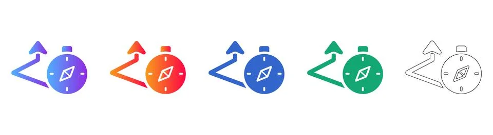 Compass Navigation Route Icon Set Stock Illustration