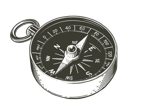 Compass. Navigational device. Show side world, Isolated on white background. Stock Illustration