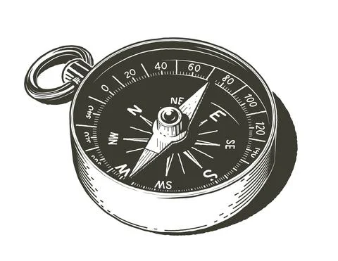 Compass. Navigational device. Show side world, Isolated on white background. Stock Illustration