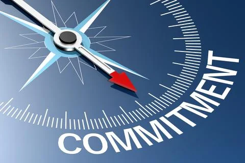 Compass needle pointing to commitment word Stock Illustration
