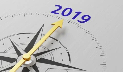 Compass needle pointing to the text 2019 Photos