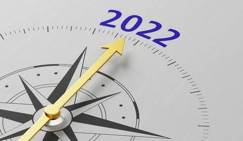 Compass needle pointing to the text 2022 - 3d render 库存照片