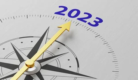 Compass needle pointing to the text 2023 - 3d render Compass needle pointi... Stock Photos