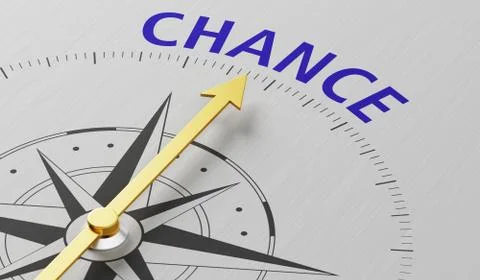 Compass needle pointing to the text Chance - 3d render Stock Photos