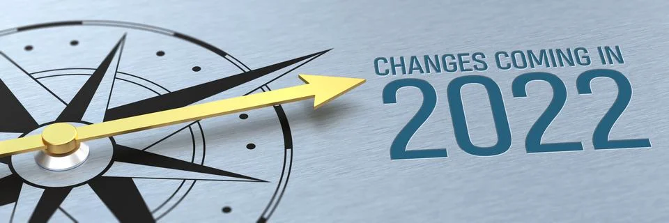 Compass needle pointing to the text Changes coming in 2022 - 3d render 스톡 일러스트