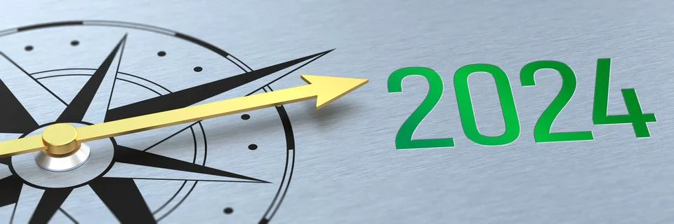 Compass needle pointing to the text Changes coming in 2024 - 3d render Stock Illustration