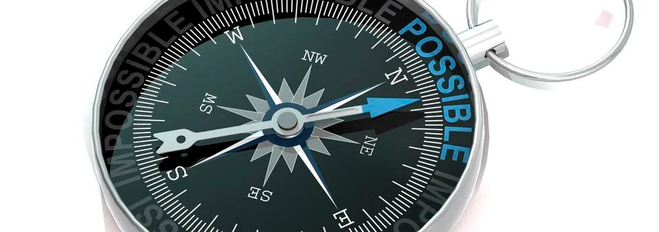 Compass needle pointing to word possible Stock Illustration