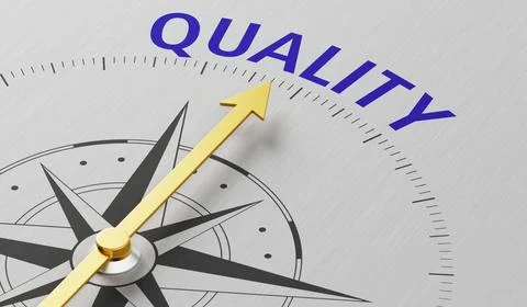 Compass needle pointing to the word Quality Compass needle pointing to the... Foto stock