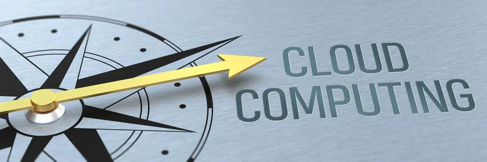 Compass needle pointing to the words Cloud Computing - 3d rendering Stock Photos