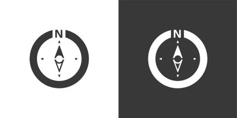 Compass north direction. Isolated icon on black and white background. Weather Stock Illustration