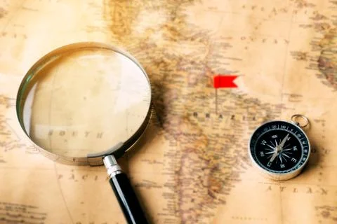 Compass on old map Stock Photos