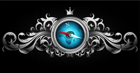 Compass with ornate frame Stock Illustration