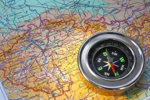 Compass over map Foto stock