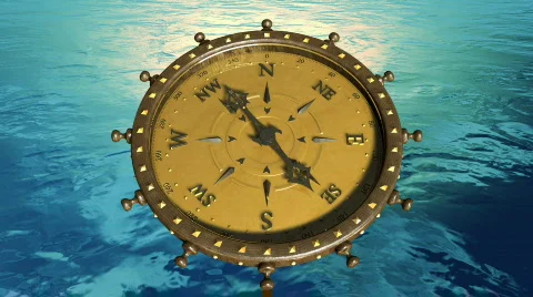 Compass Over The Ocean (blue) - Compass 07 (HD) Stock Footage 735714