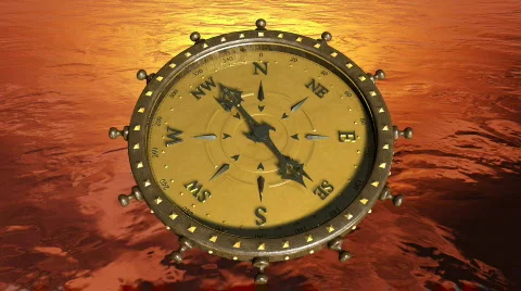 Compass Over The Ocean (orange) - Compass 07 (HD) Stock Footage 735799