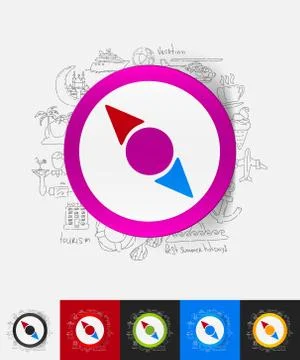 Compass paper sticker with hand drawn elements Illustrazione stock