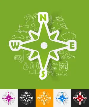 Compass paper sticker with hand drawn elements Illustrazione stock