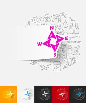 Compass paper sticker with hand drawn elements Stock Illustration