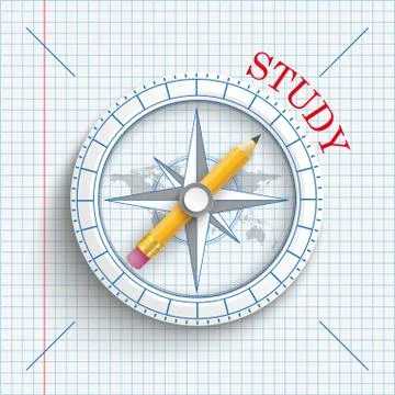 Compass Pencil Checked Paper Study Stock Illustration
