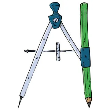 Compass with pencil for geometry icon. Vector illustration of a compass with  Stock Illustration