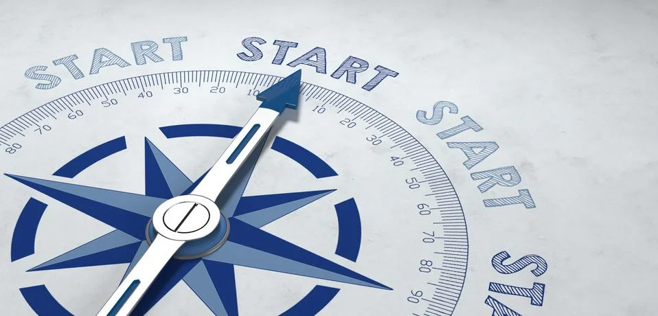 Compass pointer surrounded by start and copy space Stock Illustration