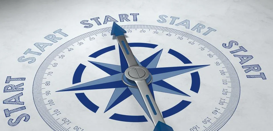 Compass pointer surrounded by start text Stock Illustration
