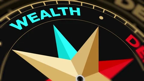 Compass pointing toward wealth over debt Stock Footage 334572544