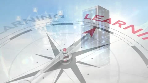 Compass pointing towards learning with digital animation in school setting Stock Footage 330172751