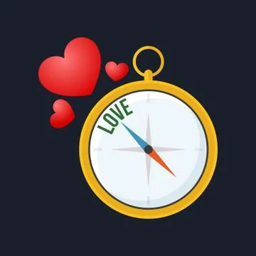 Compass points to love. Flat design. Isolated on color background Stock Illustration