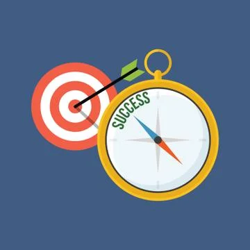 Compass points to success. Flat design. Isolated on color background Stock Illustration
