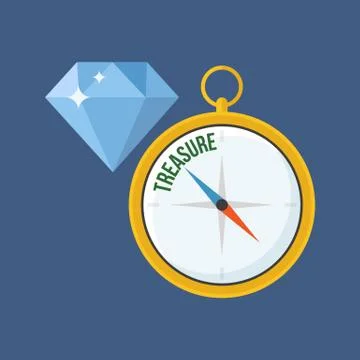 Compass points to treasure. Flat design. Isolated on color background Stock Illustration