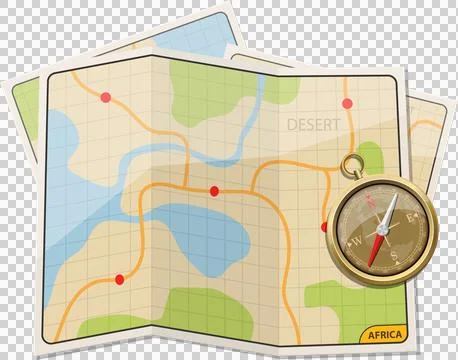A compass points the way on a map, guiding travel and adventure across Afri.. Stock Illustration