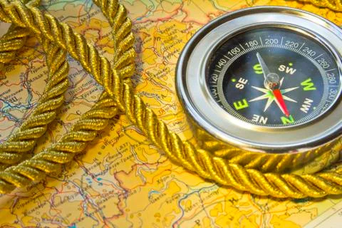 Compass roap  over map Stock Photos