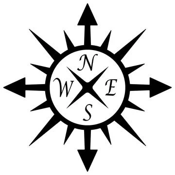 Compass rose abstract vector with four directions in black. Stock Illustration