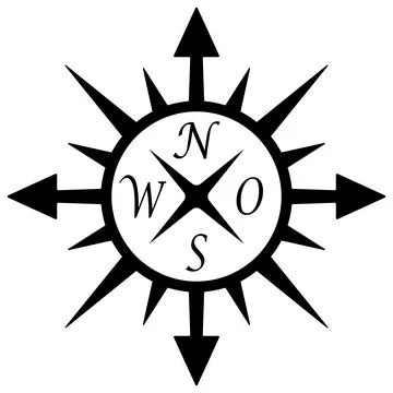 Compass rose abstract vector with four directions and German east description. Stock Illustration