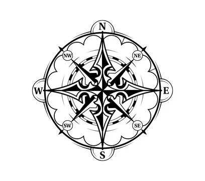 Compass rose and geography map vintage wind star Stock Illustration