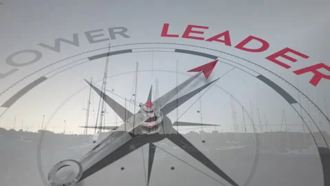Compass rose arrow rotating from FOLLOWER toward LEADER, shifting toward Stock Footage 310994647