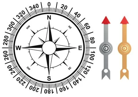 Compass rose with degree scale and separate arrows. 3D rendering Stock Illustration