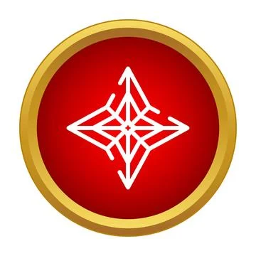 Compass rose icon in outline style on a red circle with gold ring Stock Illustration