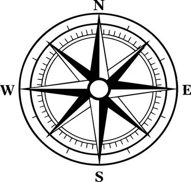 Compass Rose Illustration Navigational Tool with North South East and West Stock Illustration