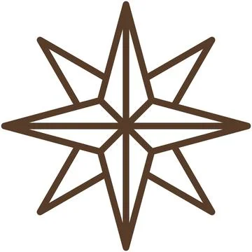 Compass rose nautical star flat icon with thick brown outline. Stock Illustration