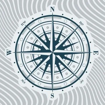 Compass rose over background with waves. Vector illustration. Ilustração Stock