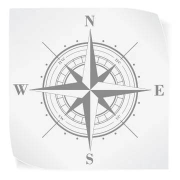 Compass rose over white paper sticker isolated on white. Vector EPS10. Stock Illustration