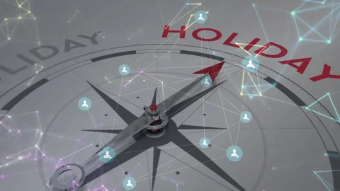 Compass rose pulsating nodes fading in, red pointer rotating clockwise to Stock Footage 315385879